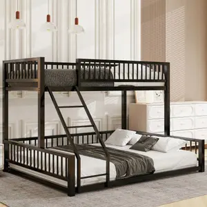 【Bellemave】Twin XL /Full XL over Queen Floor Bunk Bed Frame with Ladder and Safety Guardrails, Easy Assemble,