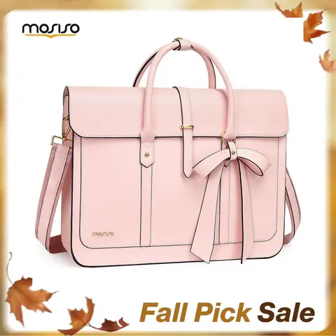 MOSISO Women's Water-Resist PU Leather 17.3 in Laptop Purse - Convertible Bowknot Briefcase Backpack, 3-Compartment Crossbody Tote with 26.7-47.2" Strap, Business Computer Bag for Work/Travel/Errands