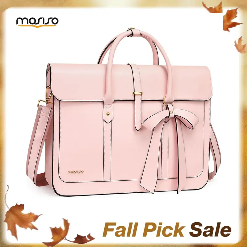 MOSISO Women's Water-Resist PU Leather 17.3 in Laptop Purse - Convertible Bowknot Briefcase Backpack, 3-Compartment Crossbody Tote with 26.7-47.2" Strap, Business Computer Bag for Work/Travel/Errands