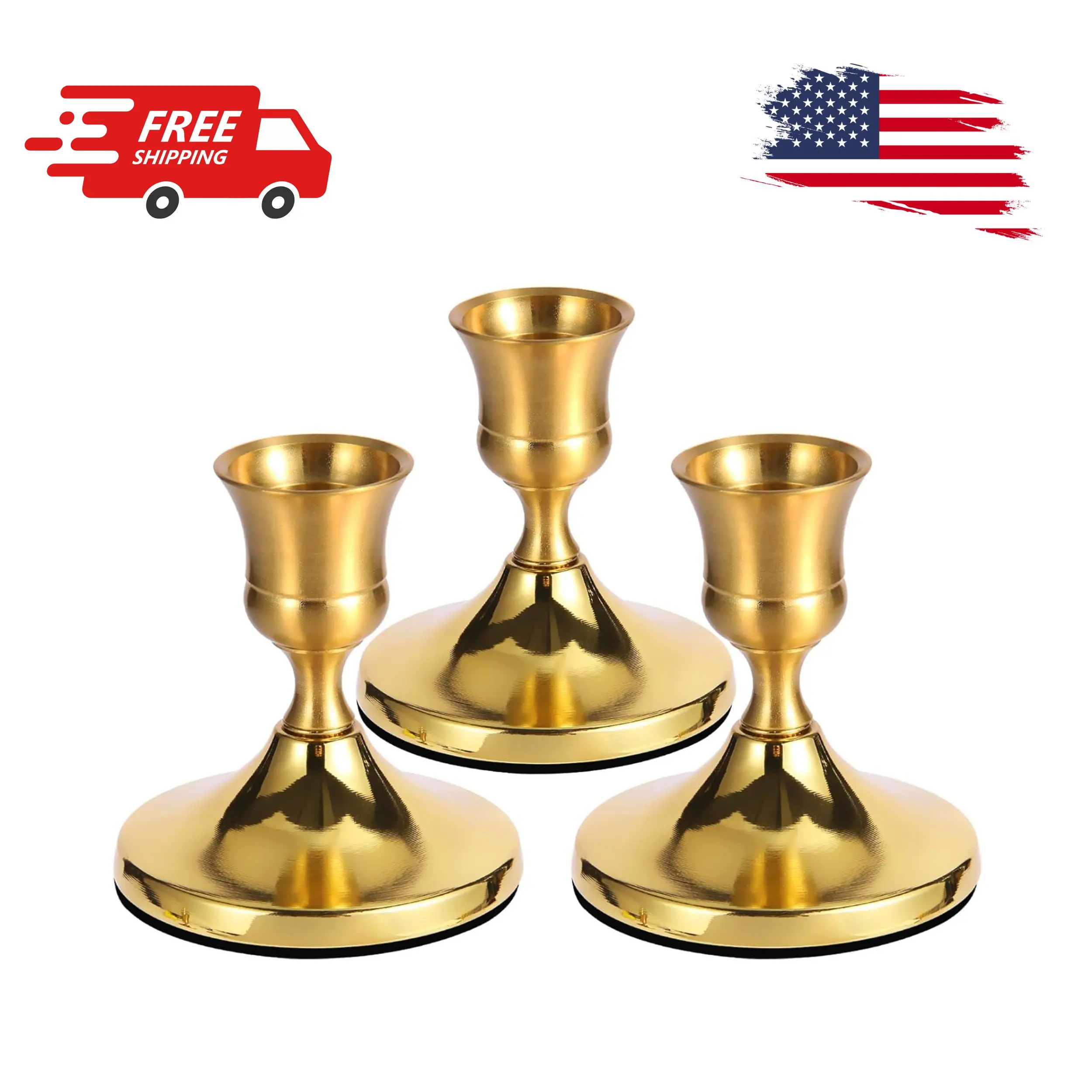 3 Pcs Brass Gold Taper Candle Holders, Vintage Metal Candlestick Holders Set