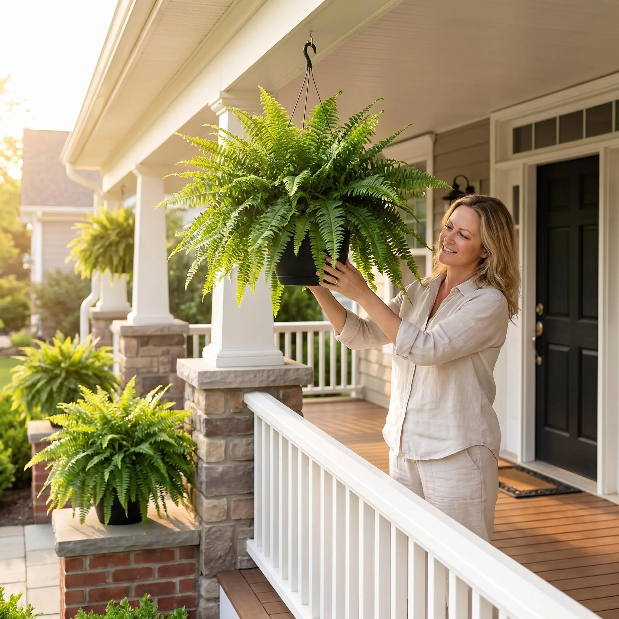 Dkaltm Single Silky Artificial Boston Fern Bush, 49Inch Large Artificial Ferns for Outdoors, Large Faux Ferns Artificial Plants,Suitable for Decorating Office, Living Room Faux Greenery