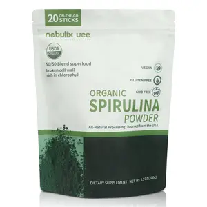 NebulixUee USDA Organic Spirulina Powder 3g Plant Protein per Stick 20 Servings Vegan Gluten-Free U.S. Sourced Supplement Drink Mix