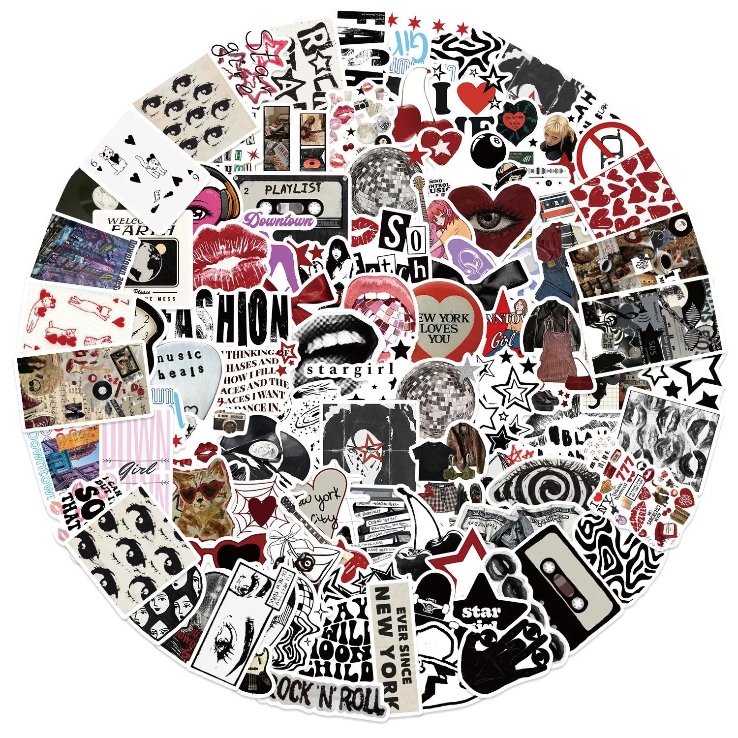 100pc Y2K Downtown Girls Sticker Pack Aesthetic Black & White Durable Vinyl Waterproof Stickers for Book Phone Laptop Water Bottle Fun Craft Stickers for Scrapbooks Planners Gifts & Rewards Cool & Cute Gift for Girls Teens Women - Protection