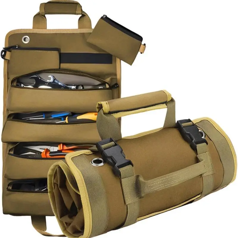 Multifunctional Tool Bag, 1 Count Canvas Tool Roll Bag, Lightweight Roll Up Waterproof Tool Organizer for Home, Office