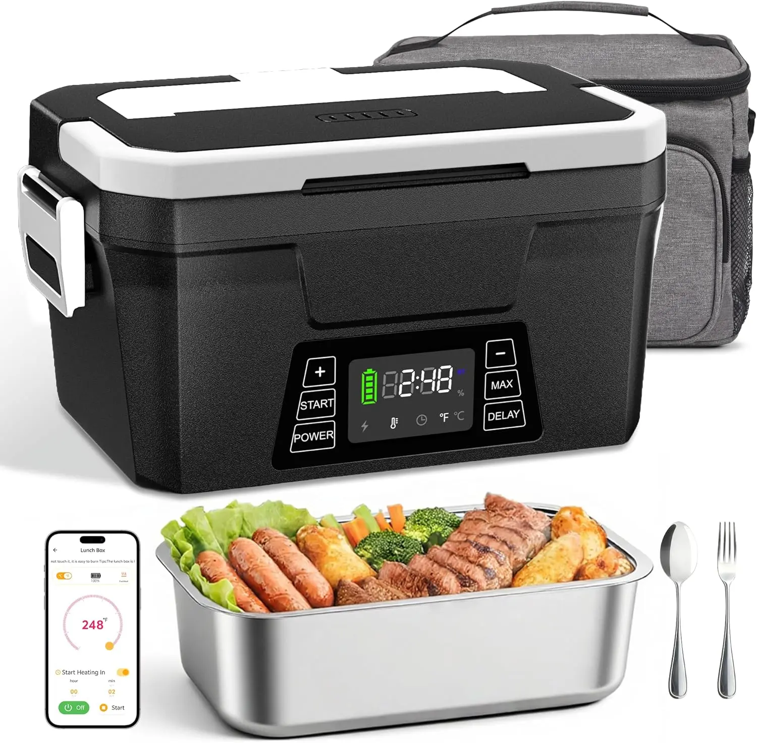 VABASO 1.2L Cordless Electric Heated Lunch Box for Adults, App-Controlled with Detachable Battery, Timer, Memory & Auto Keep Warm Functions for Work, Travel