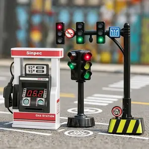Safety Education Traffic Light Toy Traffic Signs and Crosswalk Light Signal Toys Signpost Barrier Speed Limit Indicator Warning