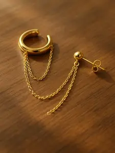 Gold Dual Chain Ear Cuff and Stud Set