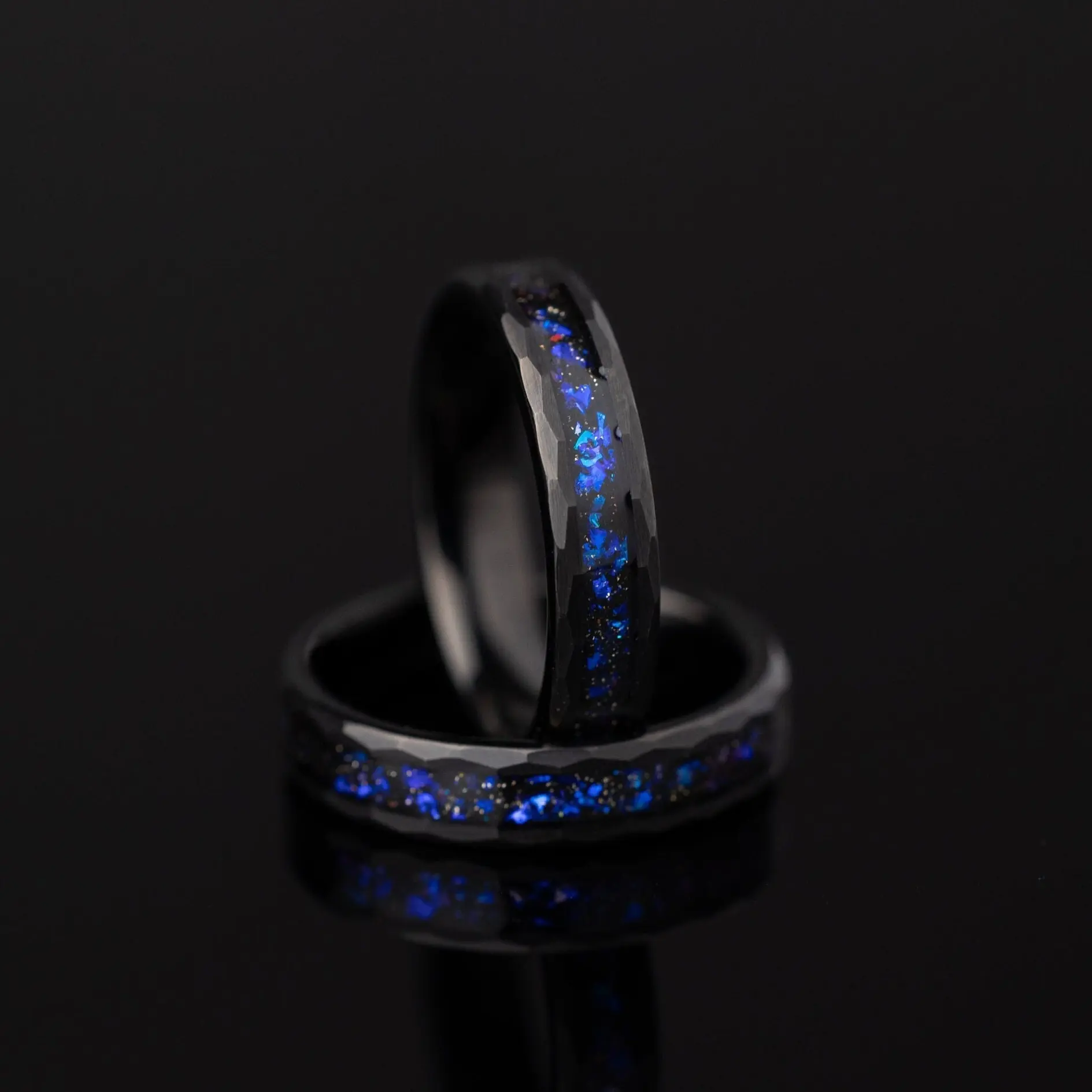 Galaxy - Space Galaxy Ring, Black Opal and Blue Sandstone Ring, 4mm Width