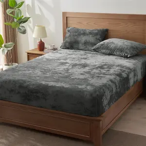 Velvet Fitted Sheet and Pillowcases Set, Luxury Soft Fuzzy Bottom Sheet with Reinforced Elastic Corner Straps, Deep Pocket up to 15 Inch, 1 Fitted Sheet and 2 Pillowcases