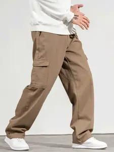 Men's Loose Wide-Leg Cargo Pants, Big Pocket Design, Street Style Casual Pants, Suitable for Daily Wear, Comfortable Fit & Fashionable Design, Menswear