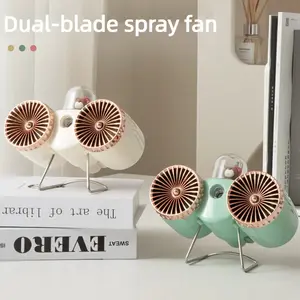 Sunset Dual-Head Mist Fan, Strong Wind, Three Speeds, Spray Moisturizing, USB Rechargeable Battery, Long Lasting, Atmosphere Night Light