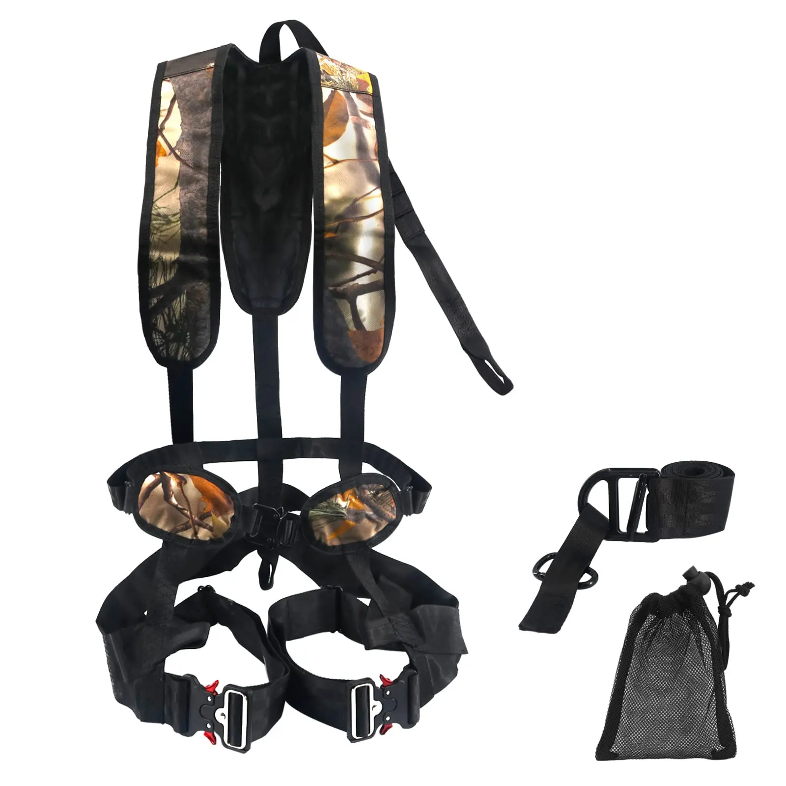 NEWDOAR Protective Gear, Full Body Camo Pattern Polyester Safety Harness for Hunters, Comfortable, Adjustable 1 Size Fits All with Quick Release Buckle for Tree Stand