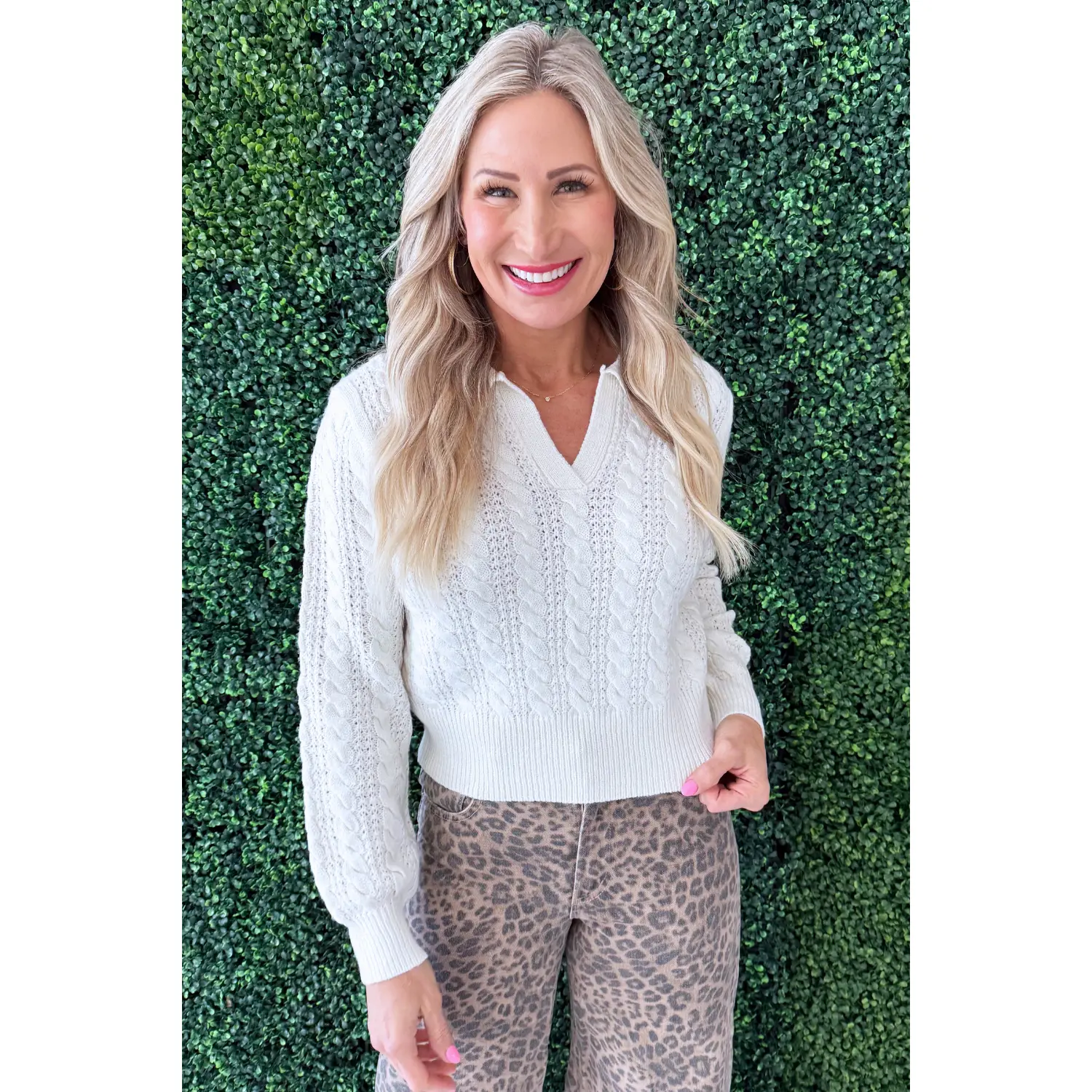 Cable Knit Johnny Collar Sweater
