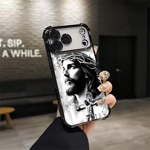 Featuring a Cross Design Inspired by Christian Faith Is Compatible Shockproof Four-corner Thickened Mobile Phone Case for iPhone 17 Air 16 15 14 13 12 11 Pro Max Plus border Electroplating with counter-fall Safety Cushion 2D printing