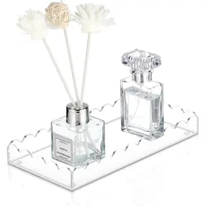 Acrylic Bathroom Vanity Tray 7.9", Soap Dispenser Decorative Scalloped Tray for Bathroom Kitchen Living Room Decor Vanity Perfume