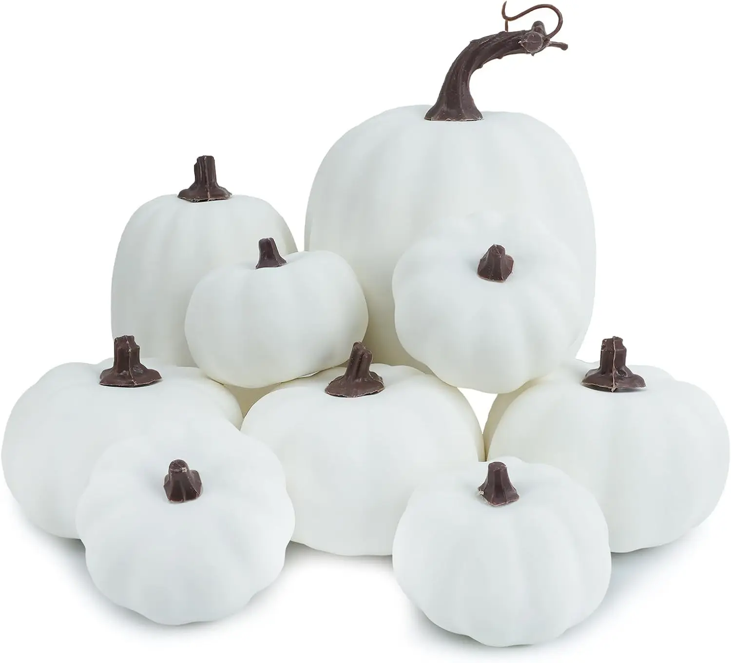 Ghrdopy 9PCS Fall Pumpkin Decor - Plastic Artificial Fake Pumpkins Used for Home Party Outdoor Decor and Thanksgiving Decorations(White)