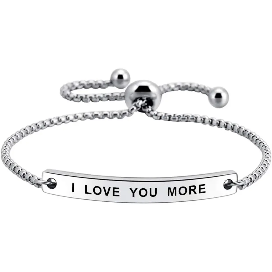 I Love You More Hand Stamped Bracelet Jewelry Gifts for Her Girlfriend Wife Classic Lettering, Happy Mothers Day Women
