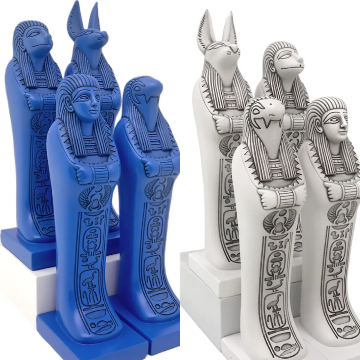 Ancient Egyptian Blue Resin Egyptian Gods Figures Set - Anubis, Thoth, Pharaoh, Horus Figurines with Hieroglyphics, Retro Desktop Ornament, Home Decor Collectible Sculpture