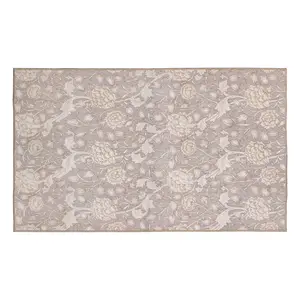 My Magic Carpet Kalini Floral Natural Machine Washable Area Rug, 3x5 Stain Resistant, Non-Slip, Waterproof
