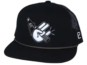 Sting-Her B Black Trucker Hat with Flatbill by Yupoong