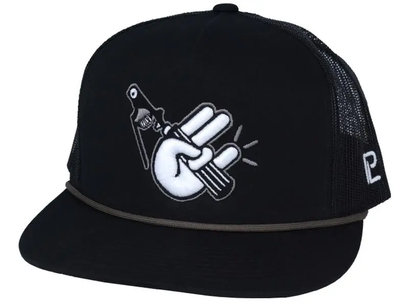 Sting-Her B Black Trucker Hat with Flatbill by Yupoong