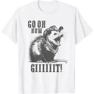 Vintage Cowboy Opossum Shirt - Go On Now Git Western Opossum T-Shirt,Unisex Crewneck T-shirt for Men And Women