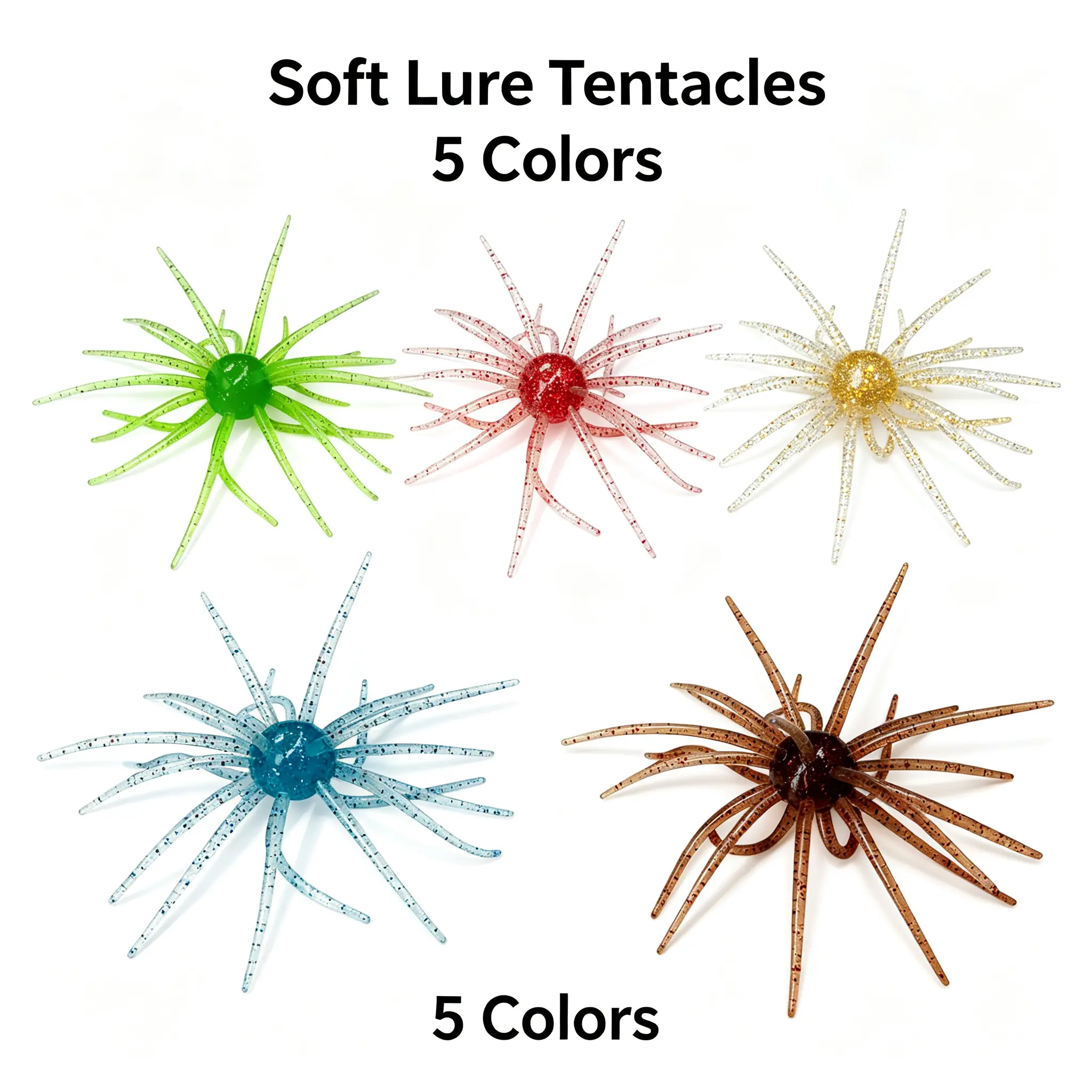 5pcs Soft Plastic Urchin-Style Creature Baits - Floating Action Lures for Bass, Topwater Fishing, Drop Shot-Wacky-Neko Rigs (Small/Med/Large Options)