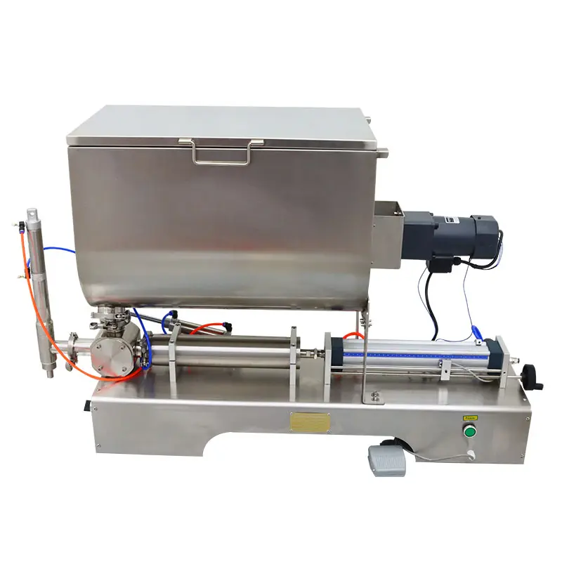 YOKOMA Pneumatic Jam Paste Filling Mixing Machine, Piston Filler Machine with Horizontal Mixing Hopper 100-1000ml 60L Mixing Hopper 110V