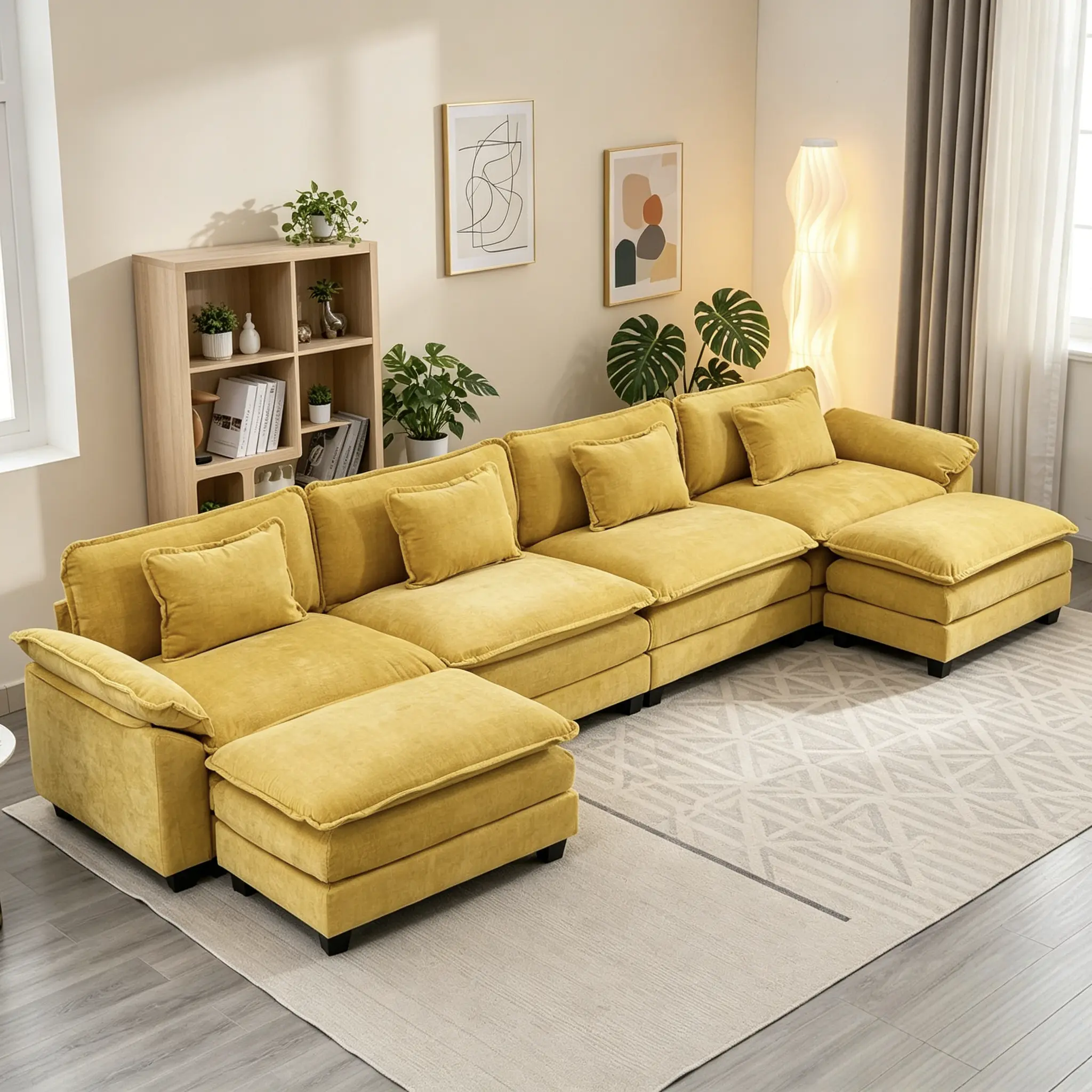 [4 Packages Shipping] STHOUYN 154-Inch Modular U-Shaped Sectional Sofa, 4-Seater Couch Set with Armrests & Movable Ottoman, Comfy Cloud Couches for Living Room Apartment