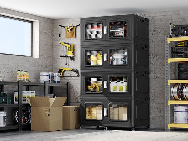 BROVIEW 50Qt-1200Qt Extra Large Storage Bins with Lid, Plastic Stackable Storage Bins with Wheels, Collapsible Closet Organizer and Storage Drawers,Multi-pack 1/3/4/5pack