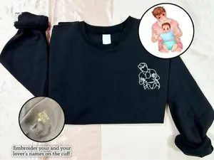 Personalised Embroidered Portrait from Photo Sweatshirt,Custom Photo Hoodie, Embroider Name On Cuff,Sweatshirt for Dad, Father's Day Gift