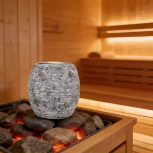 1-Piece Granite Sauna Aromatherapy Oil Stone Pot, Includes Stainless Steel Cup, Heat Resistant Essential Oil Diffuser, Suitable for All-Season Sauna Room, Bathroom, and Home Decor Meditation Space Aromatherapy. Perfect Aromatherapy Oil Accessory.