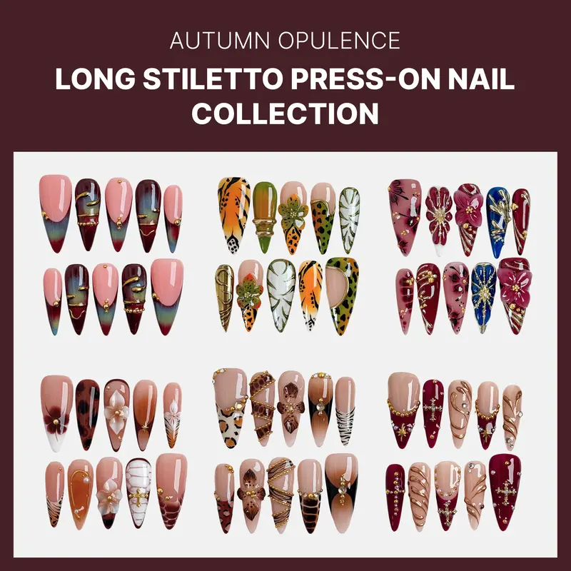 Younique Nails STILETTO COLLECTION Handmade Reusable Acrylic Luxury Fake Press On Press-On Salon Quality Set Week Wear RHINESTONE Kit Glossy Tip Shape Sea Blue Floral Detail Base Nude French Design Eye Halloween Day Jewel Mixed Multi Pearl