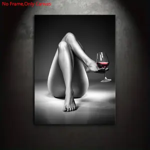 1 piece/set frameless canvas painting print poster, Unframed Art Print, classic realistic art, sensual woman red wine, very suitable for the perfect gift for body photography enthusiasts, ideal gift for bedroom, living room, kitchen, dormitory corridor
