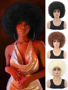 Afro Curly Wigs for Women, Gorgeous Fluffy Wigs without Bangs, Synthetic Full Machine Wigs for Party, Daily Use