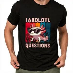 I Axolotl Questions Retro Graphic T-Shirt for Boys & Girls – Fun Casual Short Sleeve Tee with Bold Colorful Design, Round Neck, Soft Stretch Fabric, Perfect for Summer Men's Crew Neck Short Sleeve T-Shirts Cotton Printed Round Neck T-Shirt