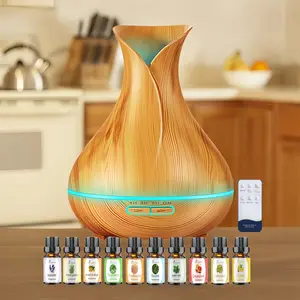 500ML essential oil diffuser, petal humidifier, with 10 bottles of essential oil, 8 colors of light, automatically shuts off when water is low, suitable for living room, bedroom and office