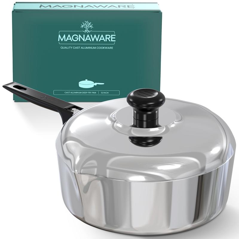 MAGNAWARE 12 Inch Sauté Pan with Lid - Cast Aluminum Cookware, 4 Quarts Capacity, Superior Heat Distribution & Moisture Retention