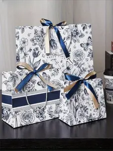 Vintage Floral Gift Bags Set of 10 High-End Birthday Favor Bags Luxurious Shopping Paper Bags Fashionable Party Handbags Gift Wrapping Supplies