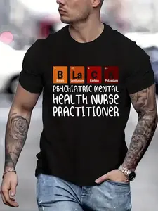 100% cotton PMHNP Psychiatric Mental Health Nurse Practitioner Nurses Printed T-shirt, Short-sleeved Crew Neck Casual Top, Suitable For All Seasons, Men's Wear