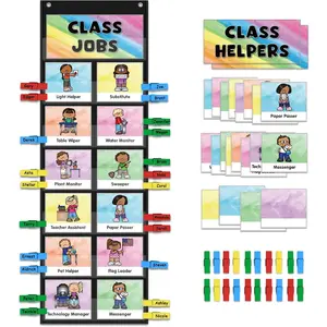 Class Jobs Pocket Chart Class Management Educational Pocket Chart Teacher's Helper, Preschool Classroom Must Haves Supplies Great for Classroom Homeschool (Black) 29.5"*10"