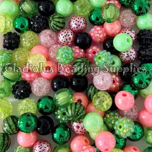 100 Qty 12mm Acrylic Beads for Summer Craft, Gumball Beads, Chunky Bubblegum, Summer Theme, Watermelon