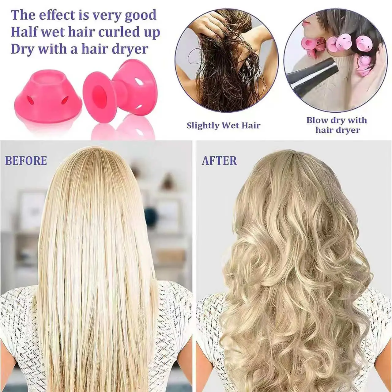 30 Pcs Pink Magic Hair Curlers, No Heat Damage, Soft Material Heatless Curling Rod Hair Styling Tools Haircare Hair Rollers