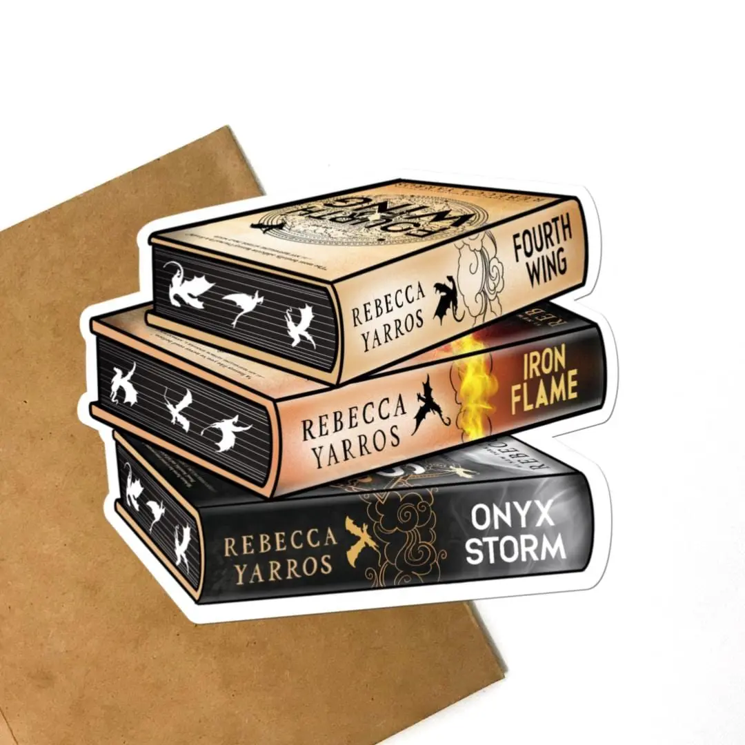 Fourth Wing Book Stack Sticker, The Empyrean Romantasy reader Fourthwing vinyl sticker, Kindle Bookish Sticker, Onyx Storm Book Sticker