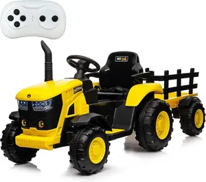 Kids Ride-On Tractor with Parent Remote Control, Electric Toy Tractor with 35W Dual Motors, Bluetooth Music, 3 Speeds & Safety Belt, Fun LED Lights, USB Port, Outdoor Toy for Toddlers Gifts, Yellow