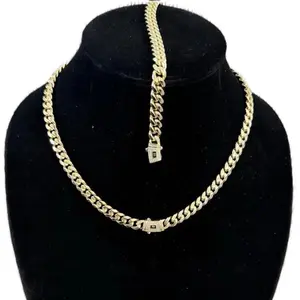 【2pcs Set】14K Vacuum-gold Plated Miami Cuban Link Chain Hip Hop Necklace and Bracelet with 5A+ Canada Zircon CZ Jewelry Fashionable Accessory Valentines Gifts for GF Men Women unisex Monaco Mexico & Micro Promise chains For Husband Boyfriend Birthday Gift
