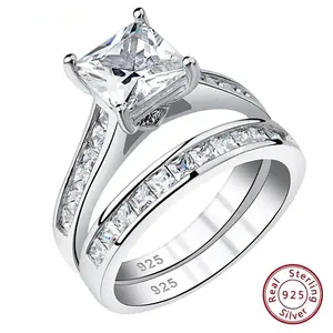 2 Pieces Classic Wedding Rings Set for Women 7*7mm Princess Cut AAAAA Zircon 925 Sterling Silver Engagement Ring Jewelry QR5853 #Love Story