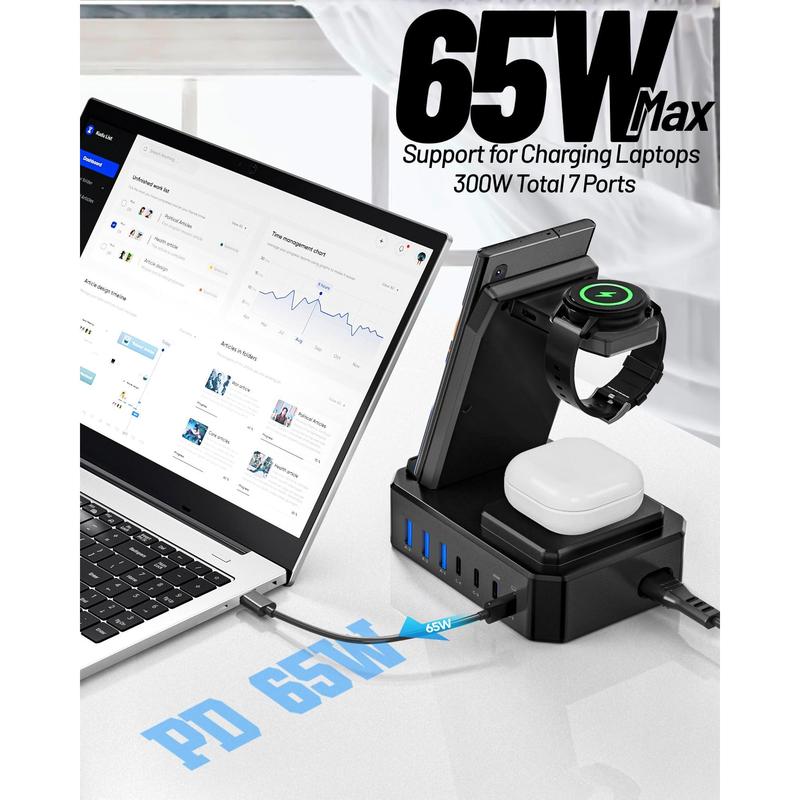 220W GaN Fast Charger - 6 Port Foldable USB C PD Charging Station For MacBook, IPhone, Galaxy