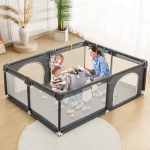 BIOBY Portable Baby Playpen,79" x 63" x 26.5" Extra Large Playard, Soft Mesh Sturdy Pipe Ample Space for abies and Toddler, Safe and Non-Slip Baby Fence, Full Mesh Design, Indoor & Outdoor Kids Activity Center, Portable Travel Design, Dark Grey