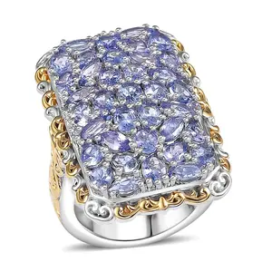 Tanzanite 5.60 ctw Victorian Era Ring in 18K Vermeil Yellow Gold and Rhodium Over Sterling Silver Size 7 Christmas Gifts